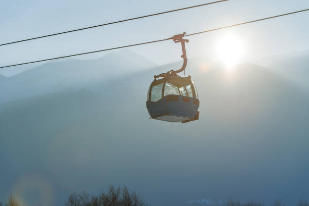 istock Ropeway and cable car transport system for skiers 654200098