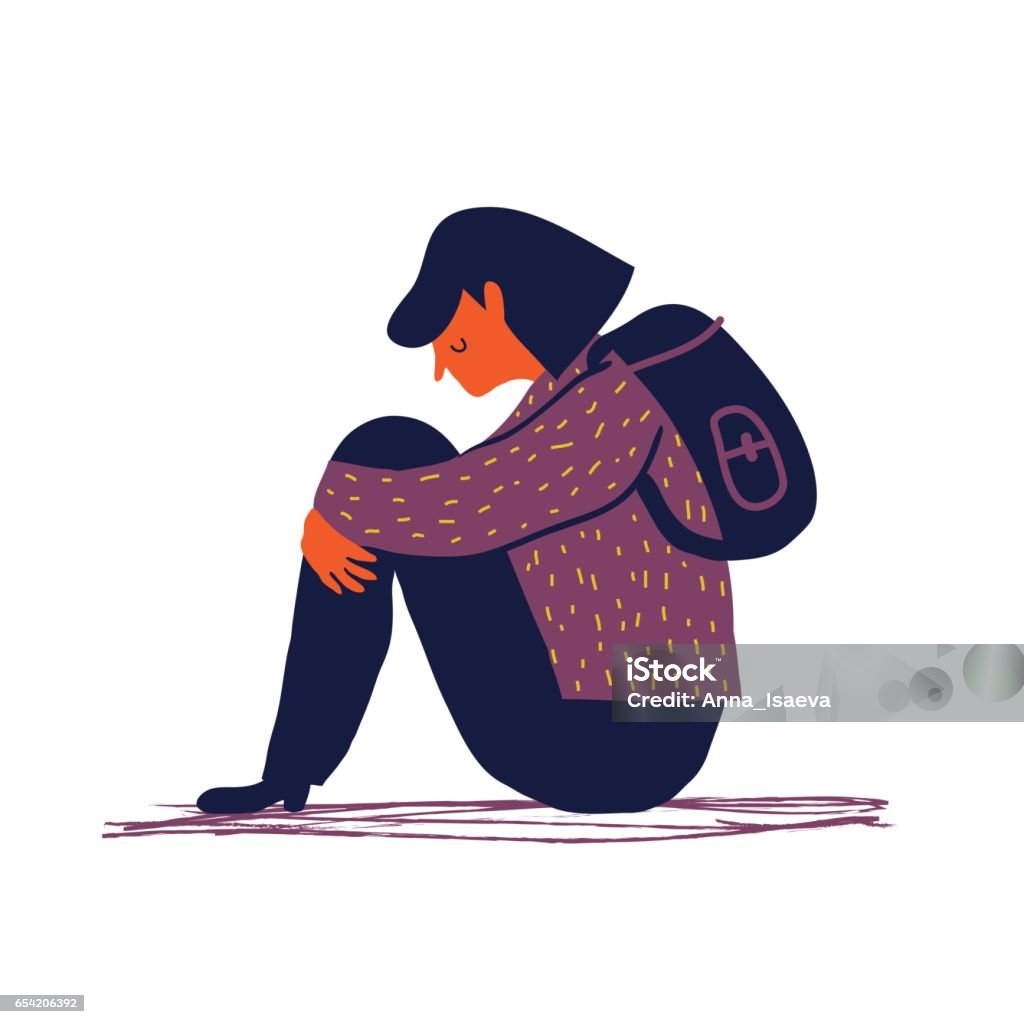 sad girl Sad and depressed girl sitting on the floor. Depressed teenager. Sad woman Unhappy and stressed student. Creative vector illustration. Sadness stock vector