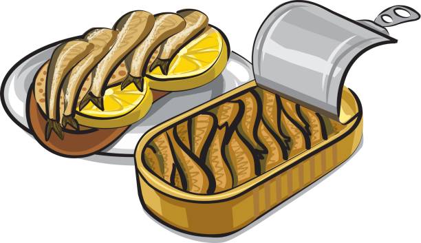 консервированные копченые шпроты - cooked fried backgrounds preparation stock illustrations