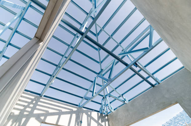istock Structure of steel roof. 654235326