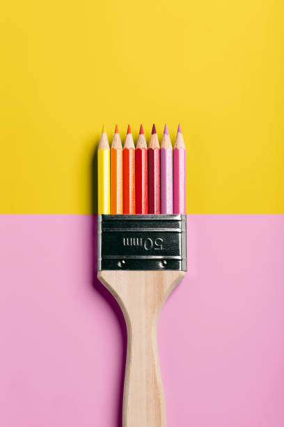 istock Colored Pencil Paint Brush - Pink Yellow 654238788