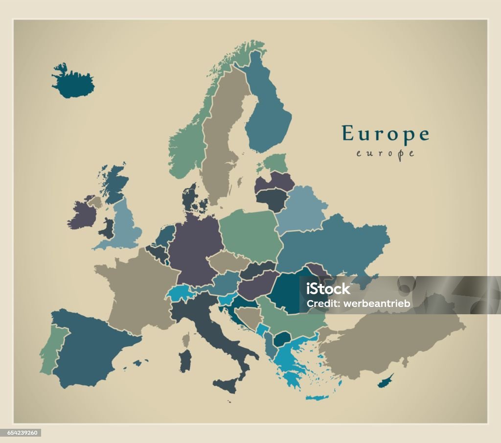 Mapa moderno - Europa con los países coloreados - arte vectorial de Alemania libre de derechos