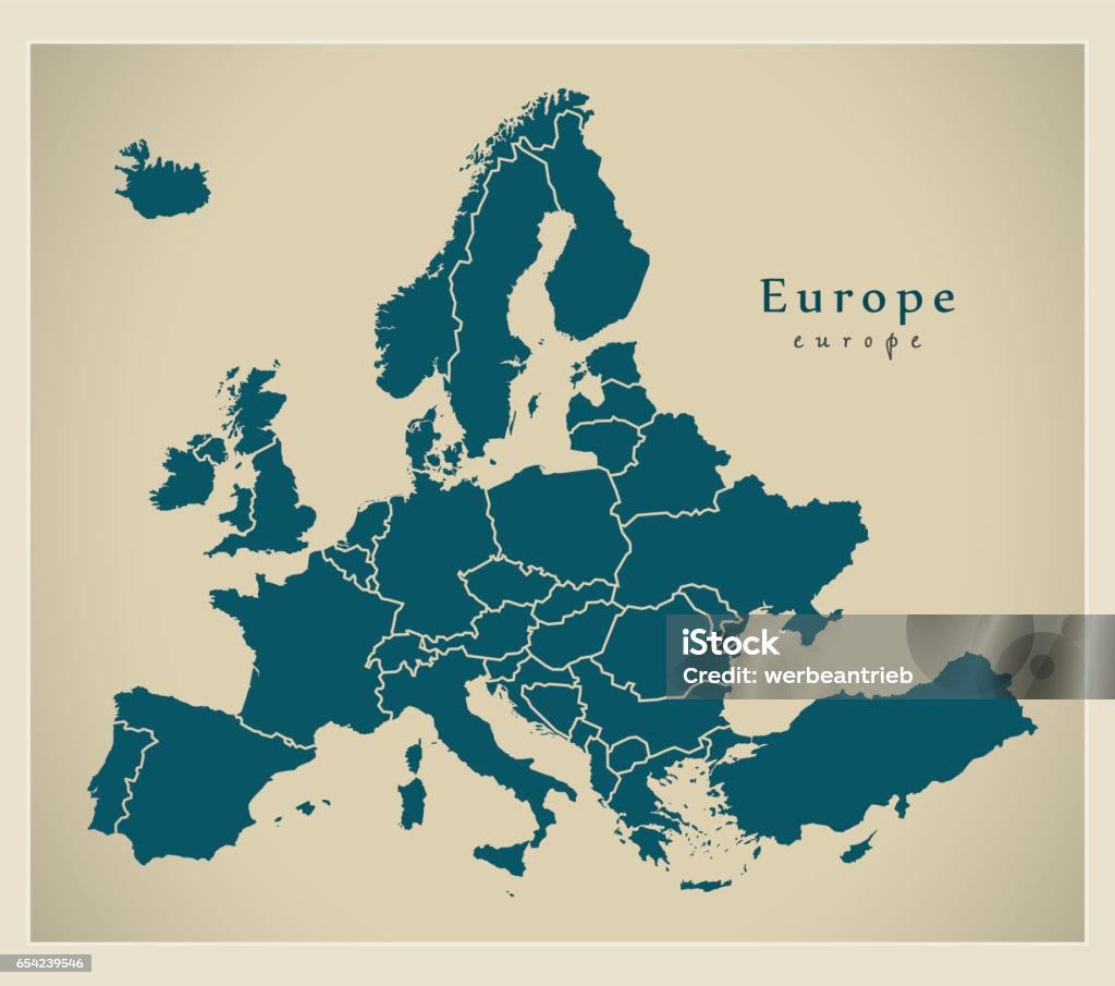 Carte moderne - complet avec les pays de l’Europe - clipart vectoriel de Europe libre de droits