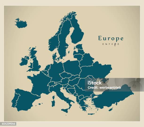 Carte Moderne Complet Avec Les Pays De Leurope Vecteurs libres de droits et plus d'images vectorielles de Europe - Europe, Carte, Pays - Zone géographique