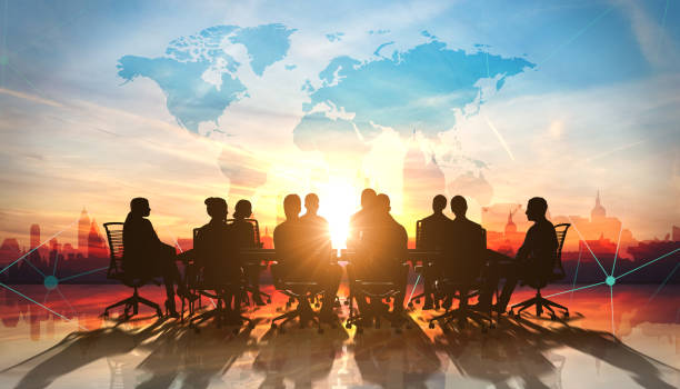 istock World Management Team in office silhouette 654249622