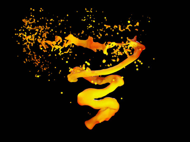 illustrazioni stock, clip art, cartoni animati e icone di tendenza di illustrazione 3d del vortice di succo d'arancia, idromassaggio di succo. succoso tornado twister isolato sul nero - exploding juicy liquid energy