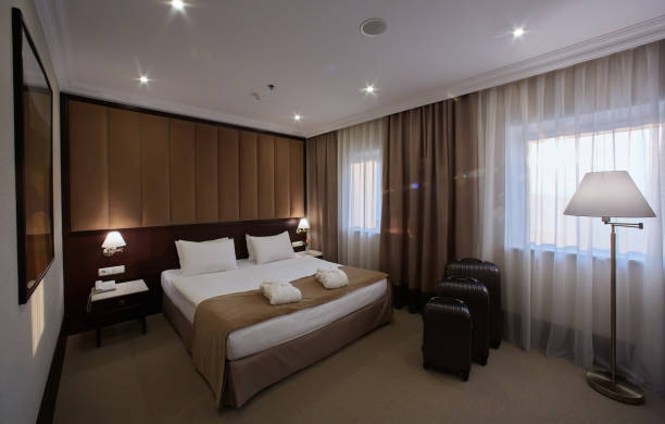 istock Interior of a hotel bedroom 654258190