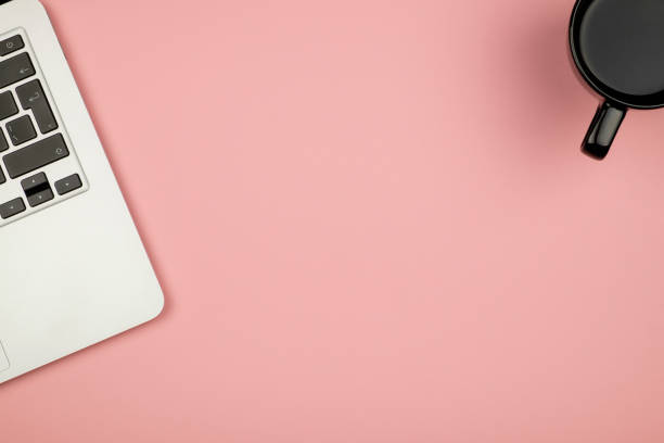 istock Creative design mockup set of workspace desk with cup of coffee and notebook 654258386