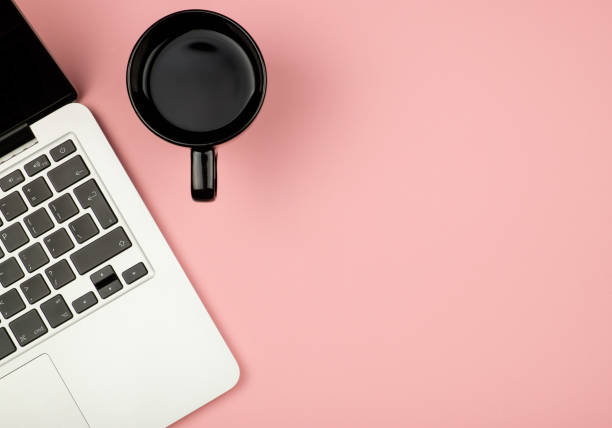 istock Creative design mockup set of workspace desk with cup of coffee and notebook 654258392