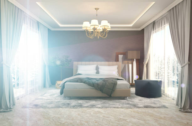 istock Bedroom interior. 3d illustration 654265060