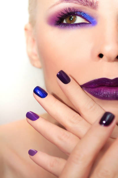 istock Blue purple fashion multicolored manicure and makeup . 654266420