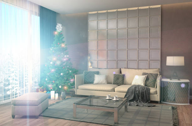 istock Christmas tree with decorations in the living room. 3d illustrat 654269234