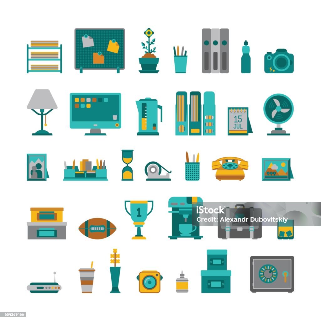 Common Vector Interior Objects Set In Flat Style Stock Illustration ...