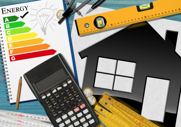 istock Energy Efficiency Rating with Calculator and House 654270444
