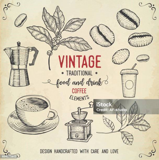 Vintage Coffee Icons Stock Illustration - Download Image Now - Coffee - Drink, Illustration, Raw Coffee Bean