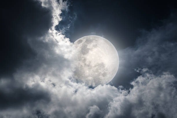 istock Nighttime sky with clouds and full moon. Vintage tone effect. 654280004