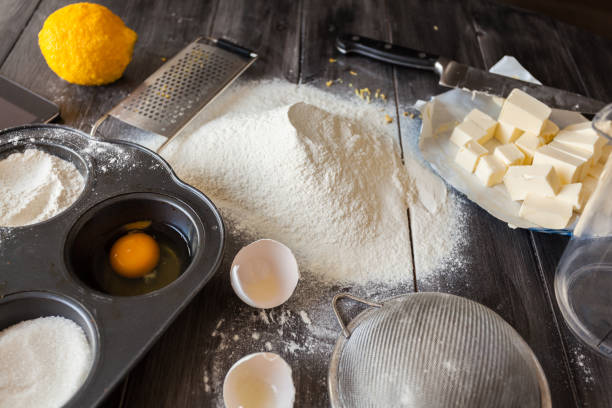 istock Ingredients for the dough and baking. The process of making cakes for a cake Napoleon 654281076