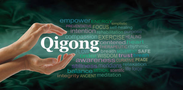 istock Qigong word cloud and healing hands 654288552
