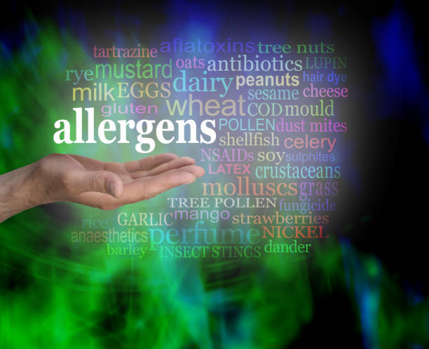 nube de word de alergenos - allergy food peanut pollen fotografías e imágenes de stock