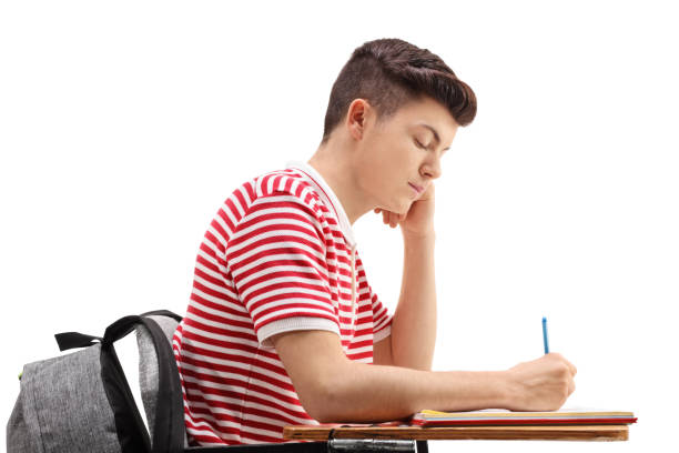 istock Teenage student sitting in a chair and taking notes 654293690