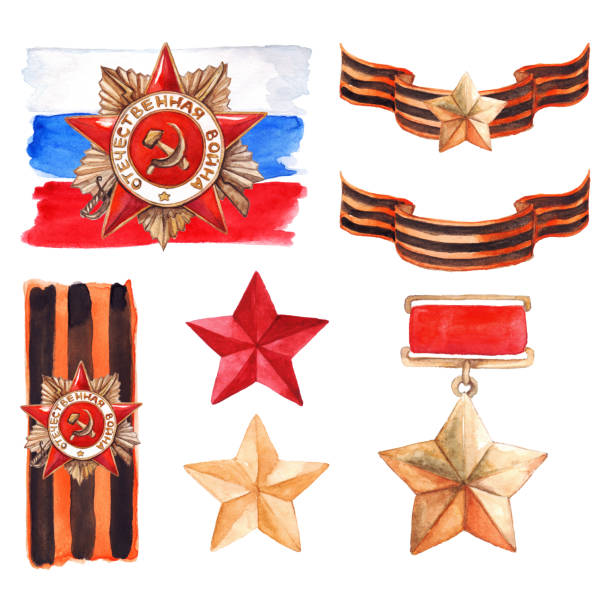 9 maja medal wielkiej wojny ojczyźnianej odizolowany - medal bronze medal military star shape stock illustrations