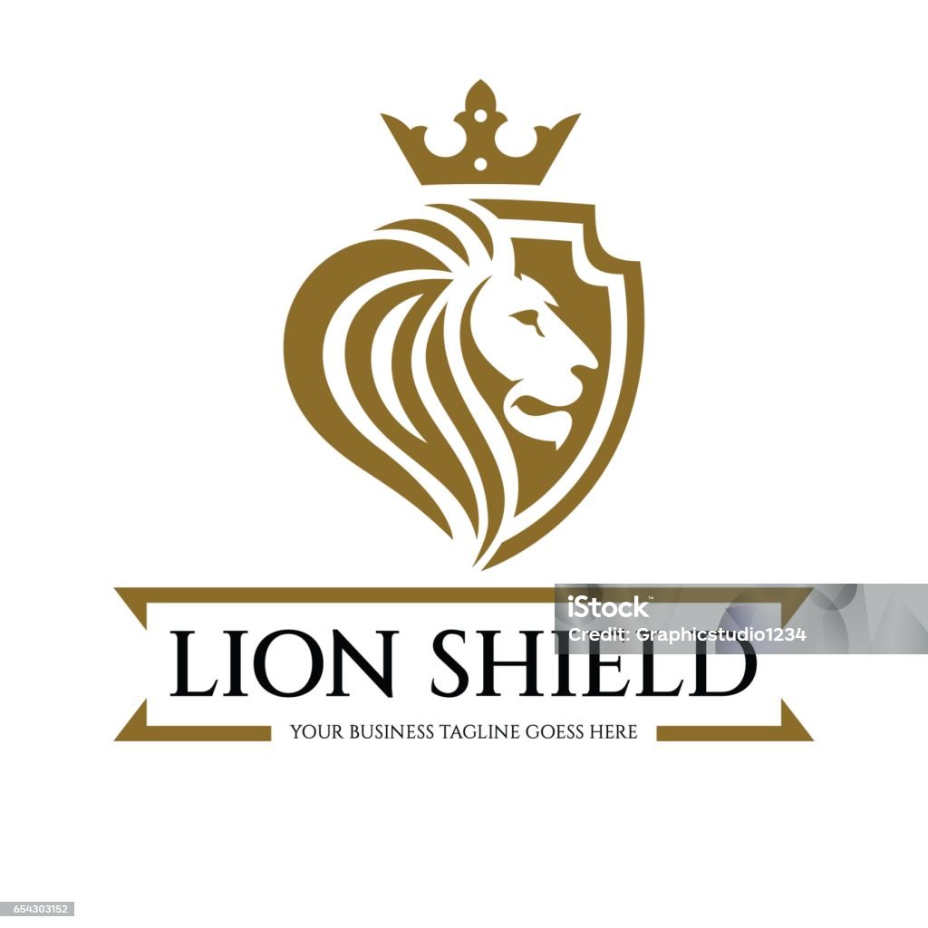 Lion shield logo Lion shield logo design template. Lion head logo. Element for the brand identity. Vector illustration Lion - Feline stock vector