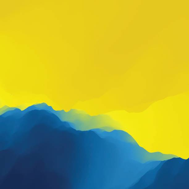 ilustrações de stock, clip art, desenhos animados e ícones de mountain landscape. mountainous terrain. - blue yellow