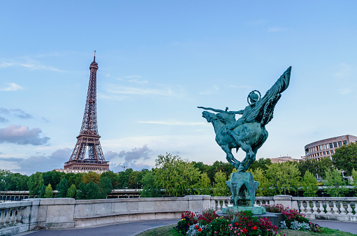 La france renaissante. Statue in the isle of the swans near Eiffel tower in Paris. France reborn statue