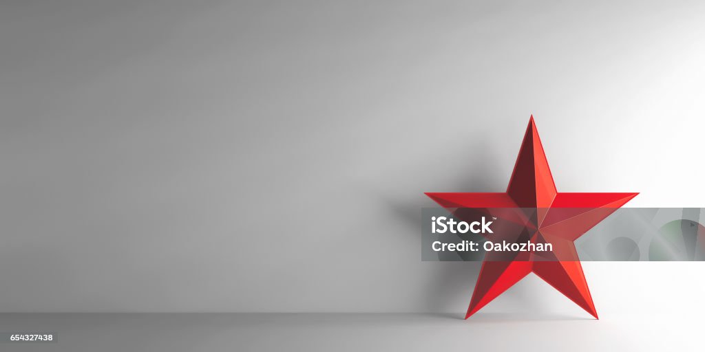 Red star Red star on grey background, three-dimensional rendering, 3D illustration Red Stock Photo