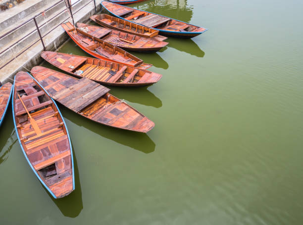 Wooden rowboats stock photo