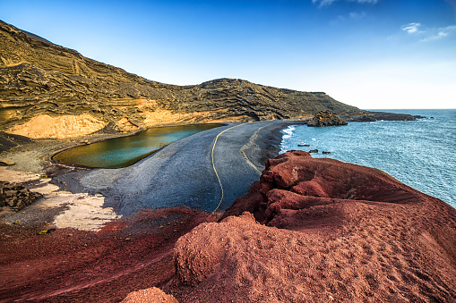 Charco de los clicos volcanic crater beach in Lanzarote (Canary Islands). Spain
