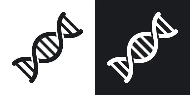 Vector illustration of Vector DNA icon. Two-tone version on black and white background