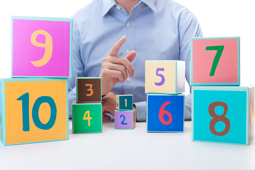 A colorful box numbers are written with Japanese men