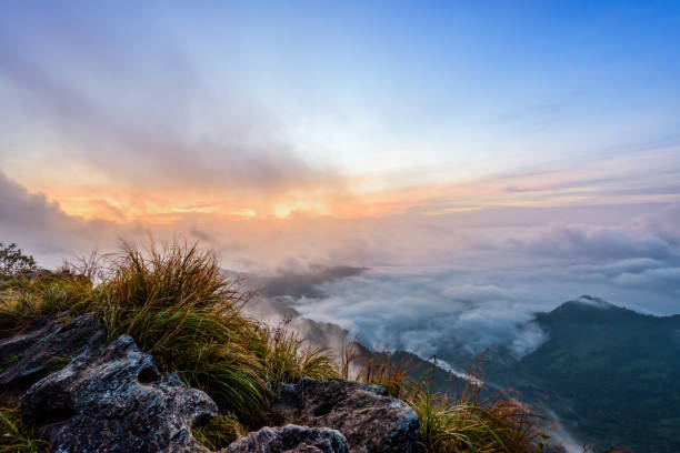 istock Nature in sunrise on mountain, Thailand 654341100