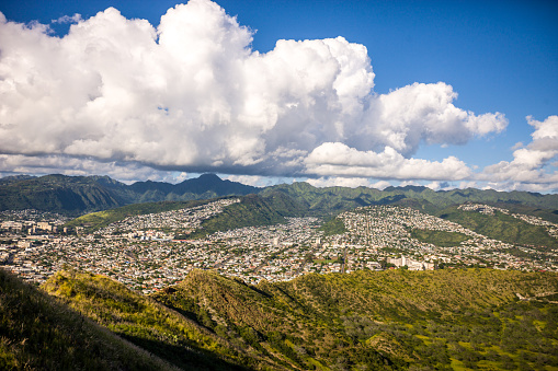 Hawaiian landscape from above, Oahu, USA