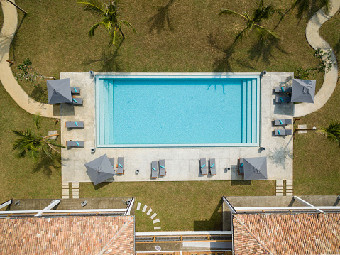 Overhead view of empty swimming pool