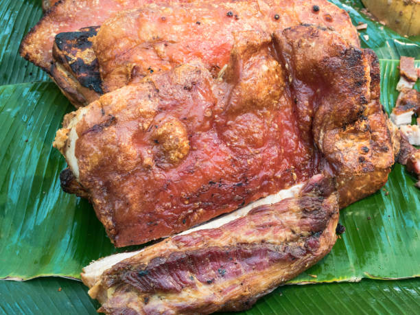 Crispy roasted pork stock photo