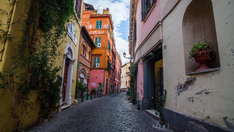 Steadicam: Old street in Trastevere in Rome, Italy