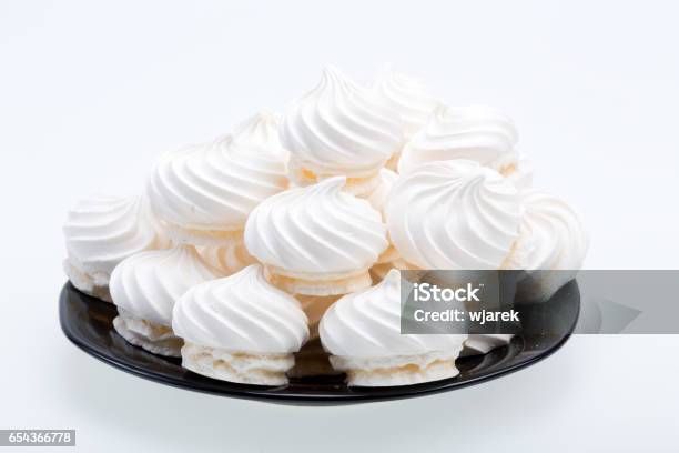 French Vanilla Meringue Cookies On White Background Stock Photo - Download Image Now