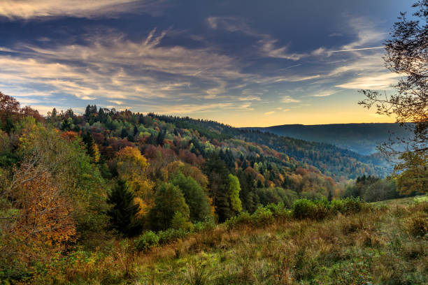 Landscape of the Vosges in Autumn at sunset
