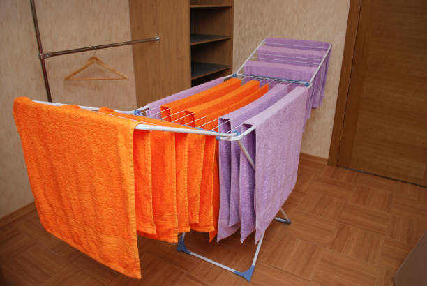 istock Towels dry on a metal dryer. 654391540