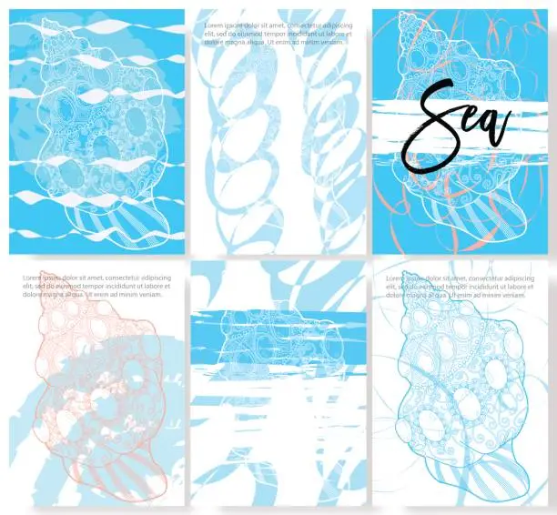 Vector illustration of Set of Trendy Stylish Templates on Sea theme