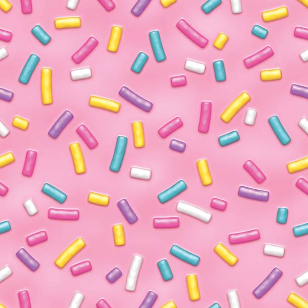 ilustraciones, imágenes clip art, dibujos animados e iconos de stock de esmalte de donut rosa con patrones sin fisuras de chispitas - espolvorear
