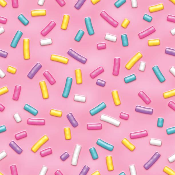 Pink donut glaze with sprinkles seamless pattern Seamless pattern of pink donut glaze with many colorful decorative sprinkles nonpareils stock illustrations