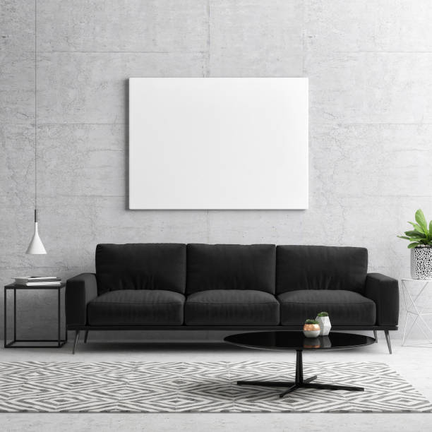 istock Mock up poster, black and white concept living room 654400660
