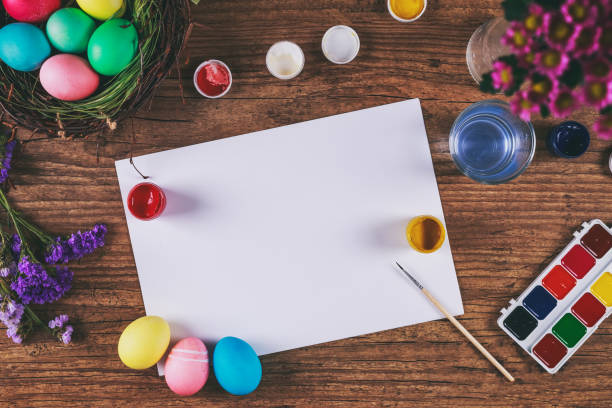 istock Painting eggs for easter holiday celebration. Toned picture. Top view. Selective focus. Copyspace 654401644