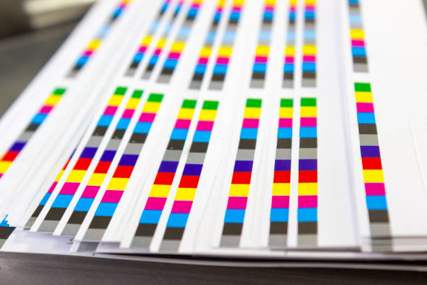 istock Color reference bars of printing process in printshop 654405340