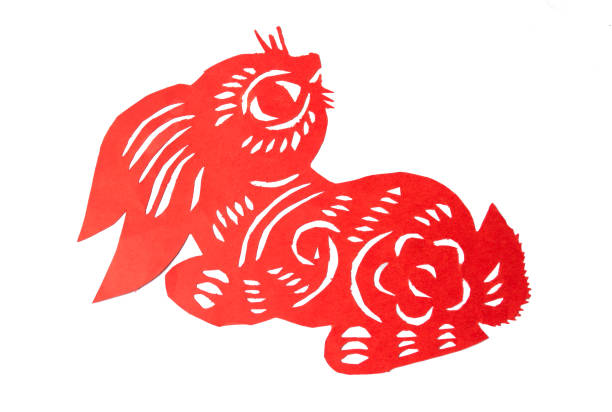 istock Red Chinese paper cut bunny shape 654407546