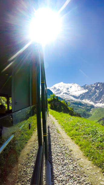 istock POv from train to Mont Blanc mountain massif (Chamonix valley, France, view from Plaine Joux outskirts). 654407940