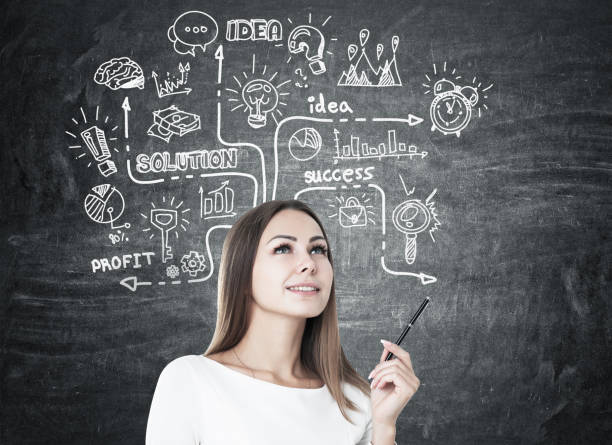 istock Woman with pen and business idea 654410934